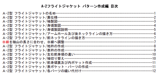 A-2フライト・ジャケットパターン作成編　目次