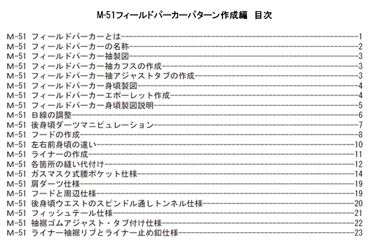 M-51フィールドパーカーパターン作成編　目次