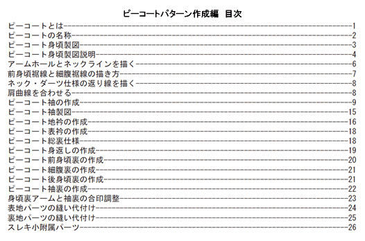 ピーコートパターン作成編　目次