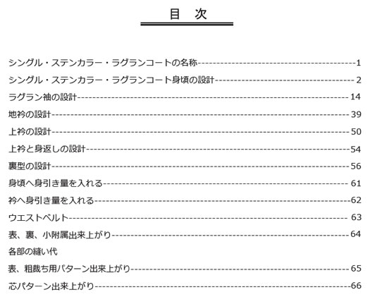 シングルステンカラーラグランコート パターン作成編　目次