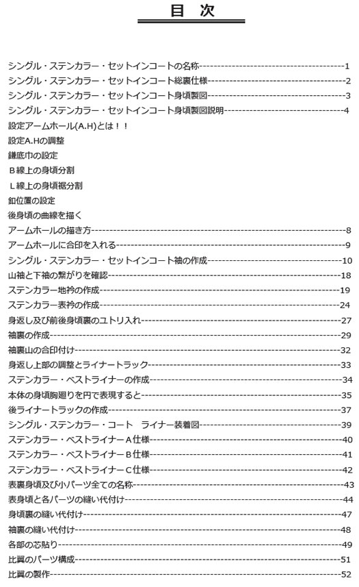 シングルステンカラーセットインコート パターン作成編　目次